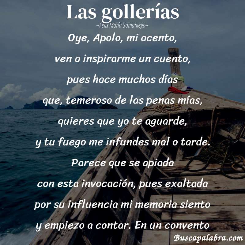 Poema Las gollerías de Félix María Samaniego con fondo de barca