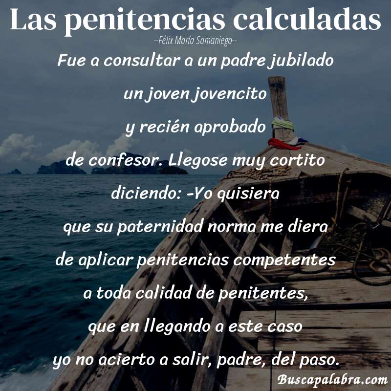 Poema Las penitencias calculadas de Félix María Samaniego con fondo de barca
