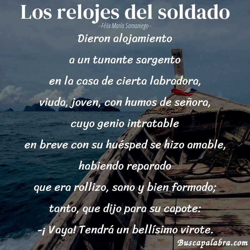 Poema Los relojes del soldado de Félix María Samaniego con fondo de barca