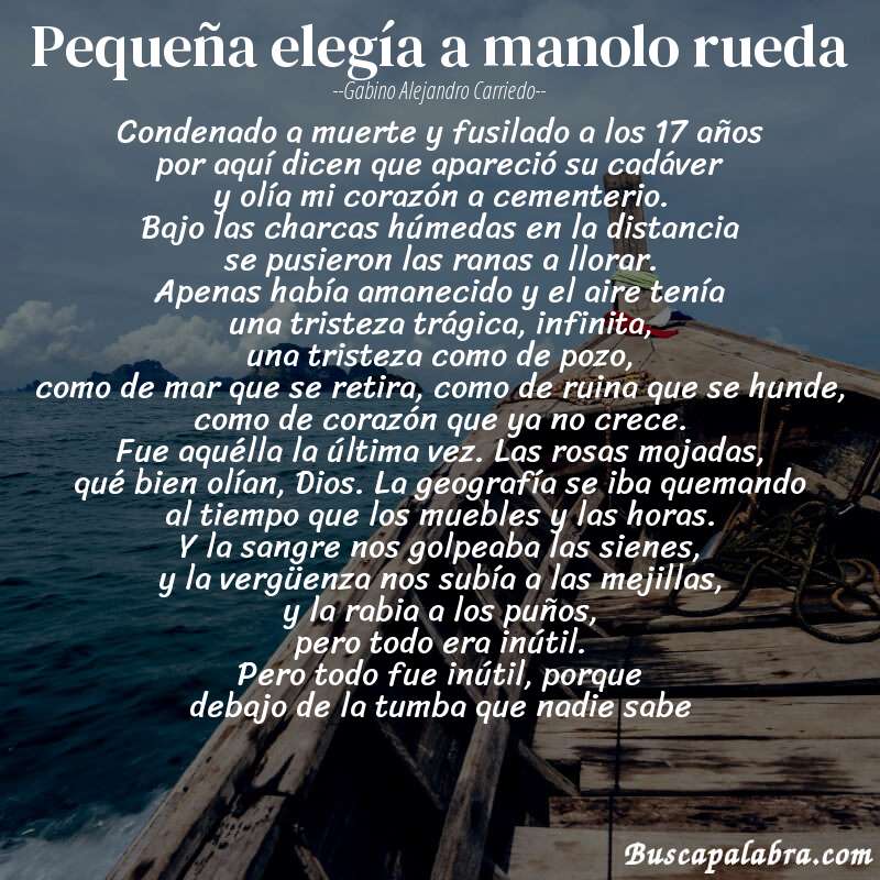 Poema pequeña elegía a manolo rueda de Gabino Alejandro Carriedo con fondo de barca