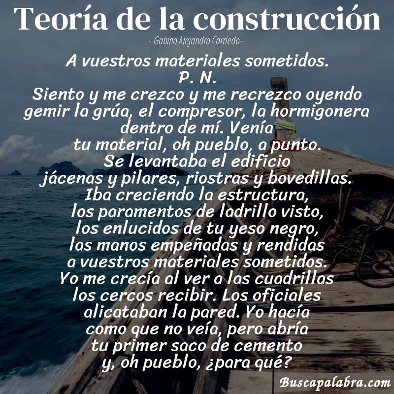 Poema teoría de la construcción de Gabino Alejandro Carriedo con fondo de barca