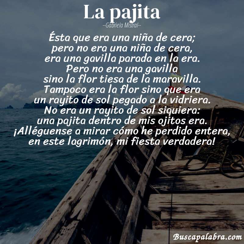 Poema la pajita de Gabriela Mistral con fondo de barca