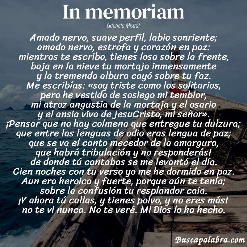 Poema in memoriam de Gabriela Mistral con fondo de barca
