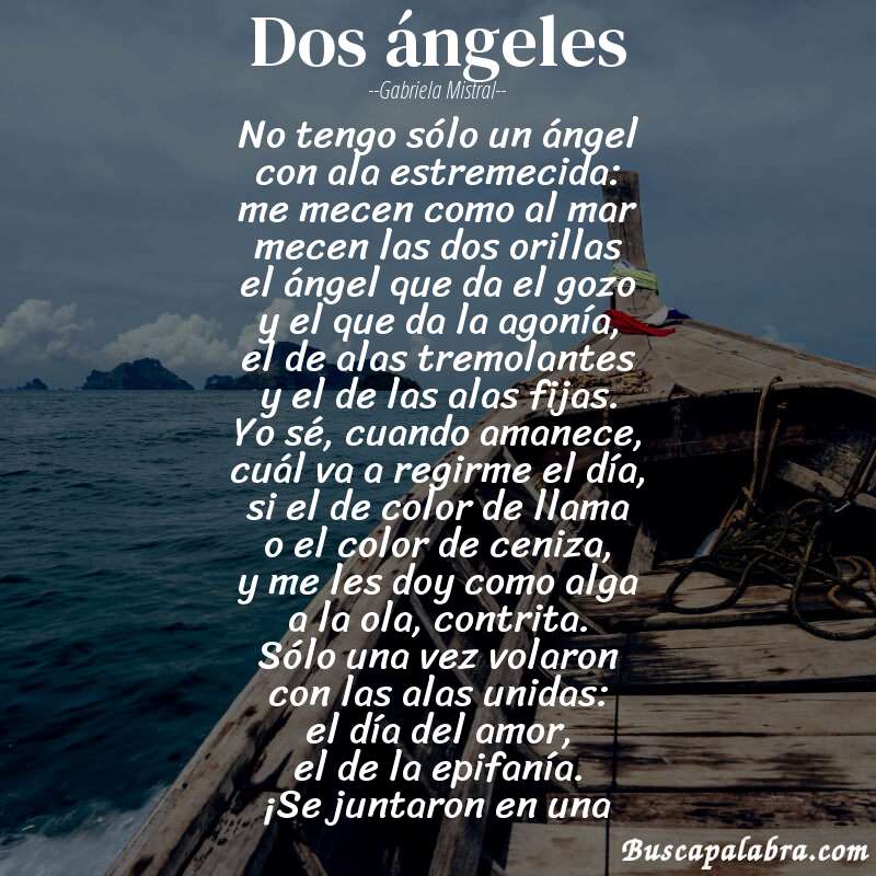 Poema dos ángeles de Gabriela Mistral con fondo de barca