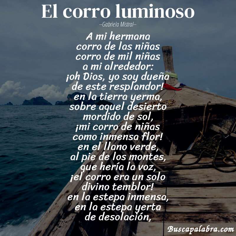 Poema el corro luminoso de Gabriela Mistral con fondo de barca