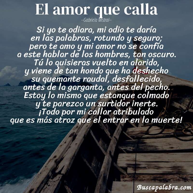 Poema el amor que calla de Gabriela Mistral con fondo de barca
