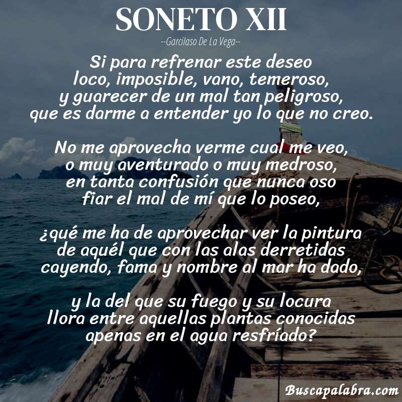 Poema SONETO XII de Garcilaso de la Vega con fondo de barca