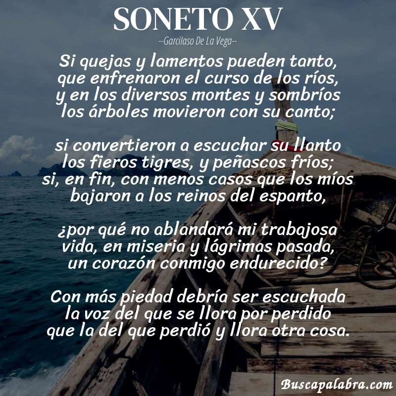 Poema SONETO XV de Garcilaso de la Vega con fondo de barca