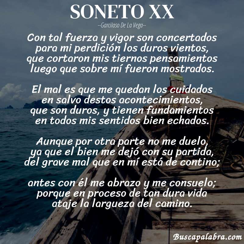 Poema SONETO XX de Garcilaso de la Vega con fondo de barca