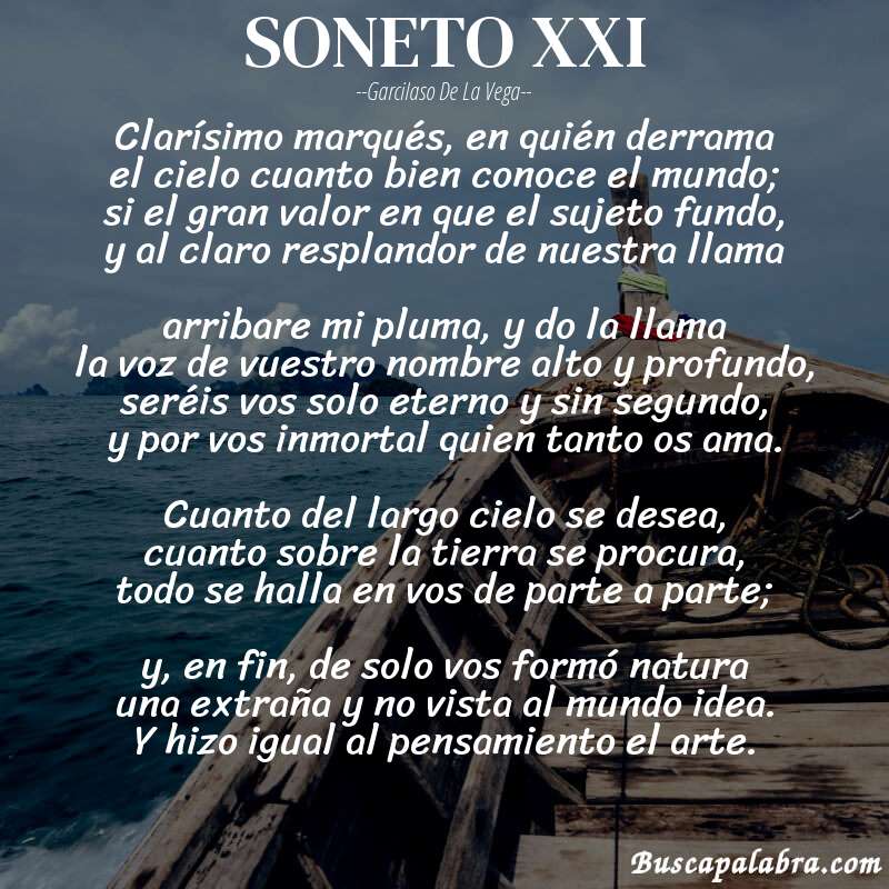 Poema SONETO XXI de Garcilaso de la Vega con fondo de barca