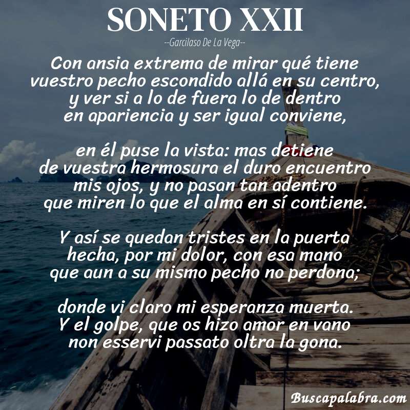 Poema SONETO XXII de Garcilaso de la Vega con fondo de barca