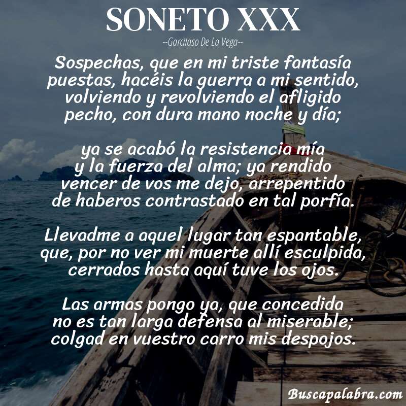 Poema SONETO XXX de Garcilaso de la Vega con fondo de barca