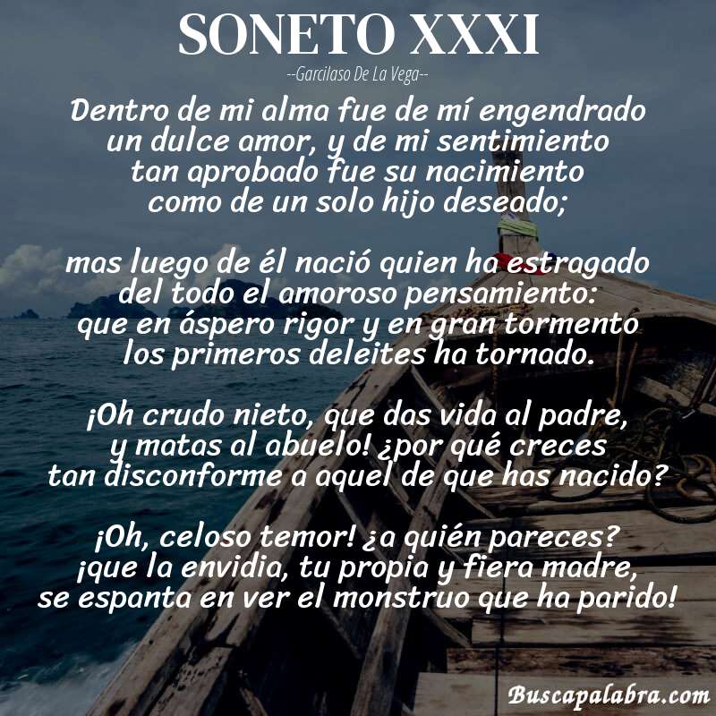 Poema SONETO XXXI de Garcilaso de la Vega con fondo de barca
