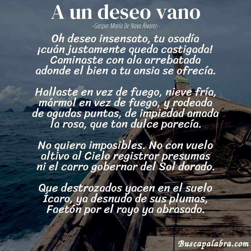 Poema A un deseo vano de Gaspar María de Nava Álvarez con fondo de barca