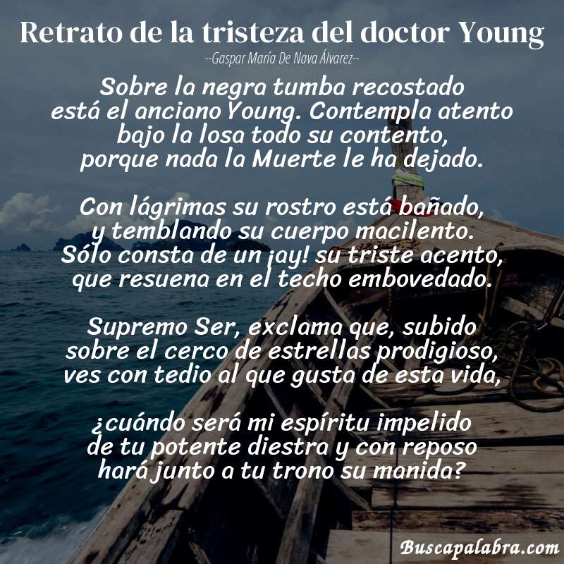 Poema Retrato de la tristeza del doctor Young de Gaspar María de Nava Álvarez con fondo de barca