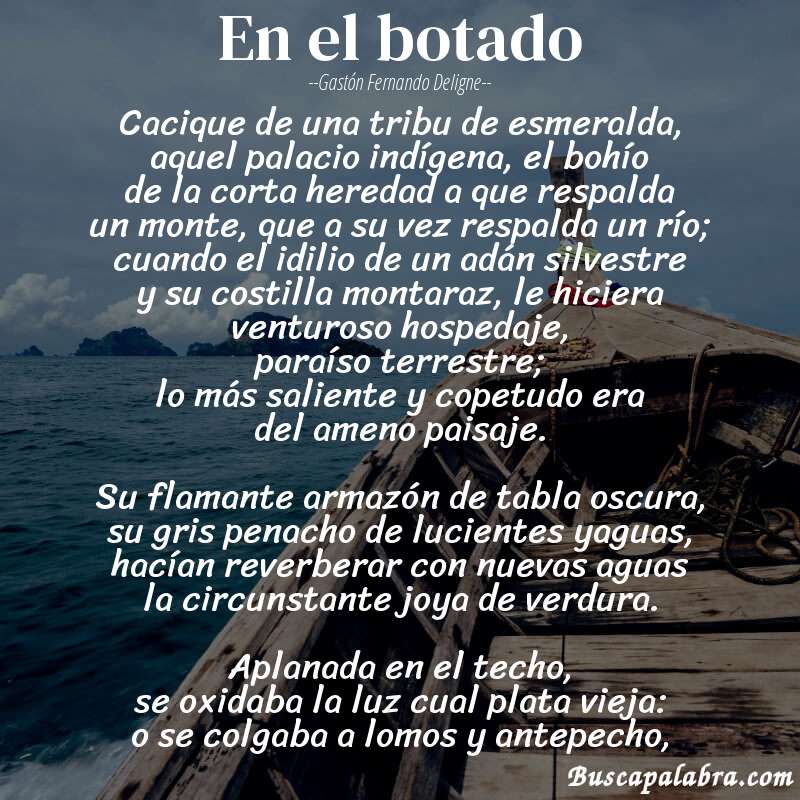 Poema en el botado de Gastón Fernando Deligne con fondo de barca