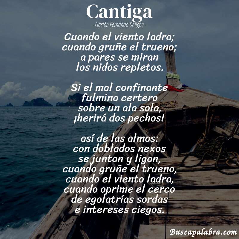 Poema cantiga de Gastón Fernando Deligne con fondo de barca