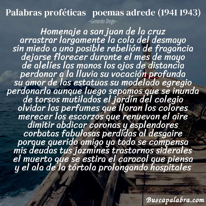 Poema palabras proféticas   poemas adrede (1941 1943) de Gerardo Diego con fondo de barca
