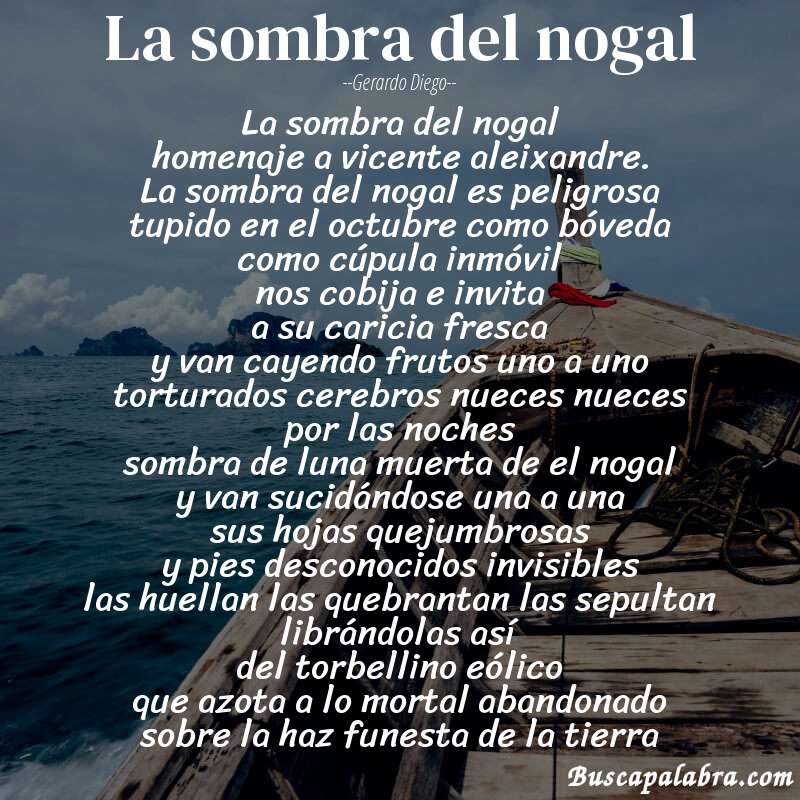 Poema la sombra del nogal de Gerardo Diego con fondo de barca