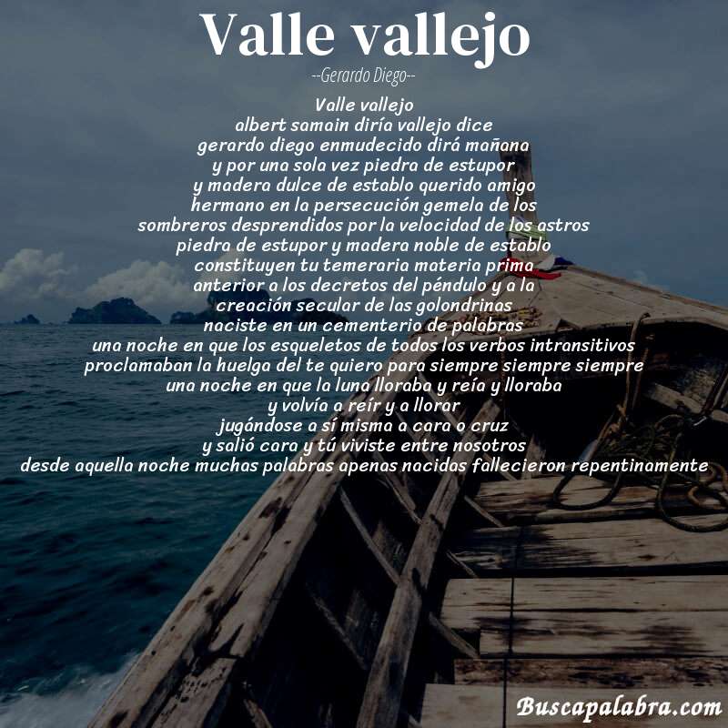 Poema valle vallejo de Gerardo Diego con fondo de barca