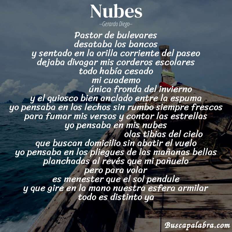 Poema nubes de Gerardo Diego con fondo de barca