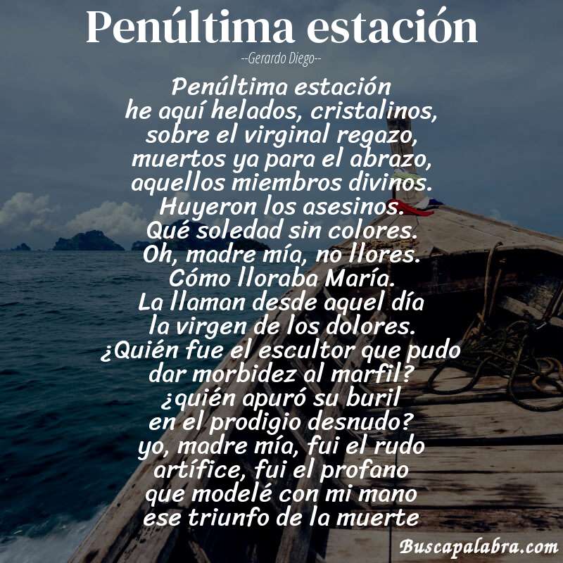 Poema penúltima estación de Gerardo Diego con fondo de barca