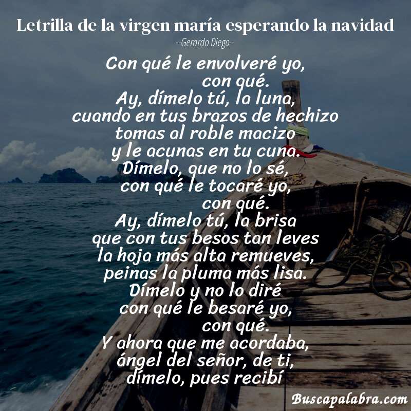 Poema letrilla de la virgen maría esperando la navidad de Gerardo Diego con fondo de barca