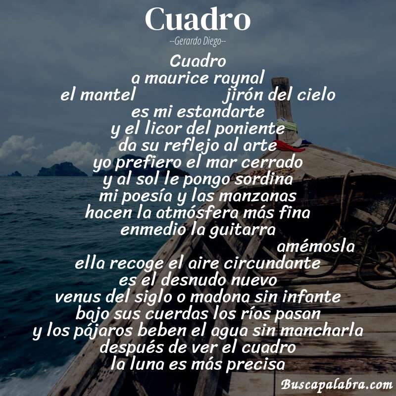 Poema cuadro de Gerardo Diego con fondo de barca
