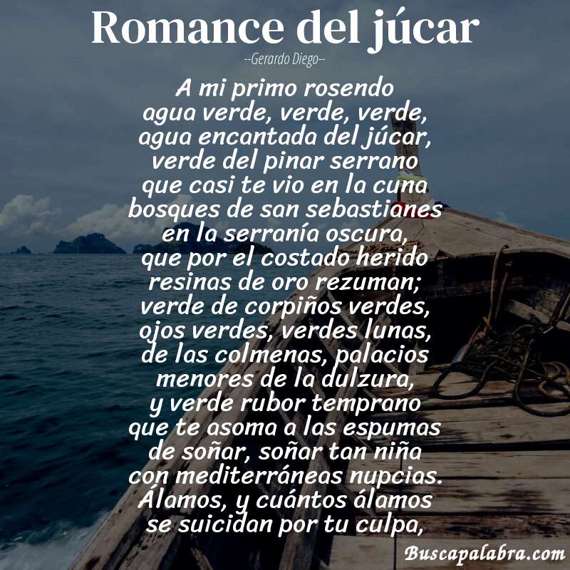 Poema romance del júcar de Gerardo Diego con fondo de barca