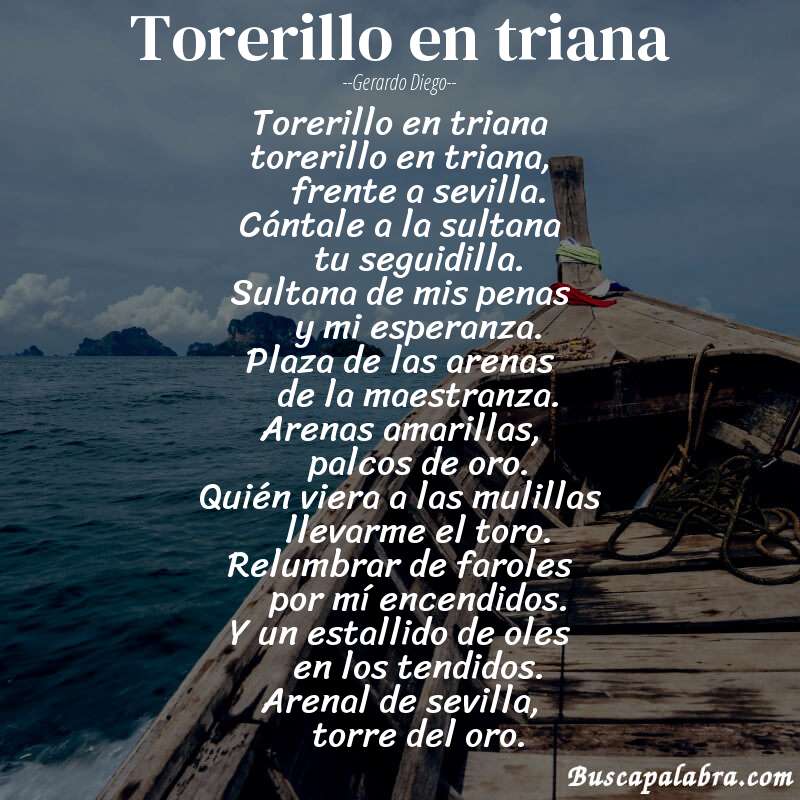 Poema torerillo en triana de Gerardo Diego con fondo de barca
