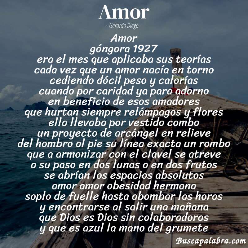 Poema amor de Gerardo Diego con fondo de barca