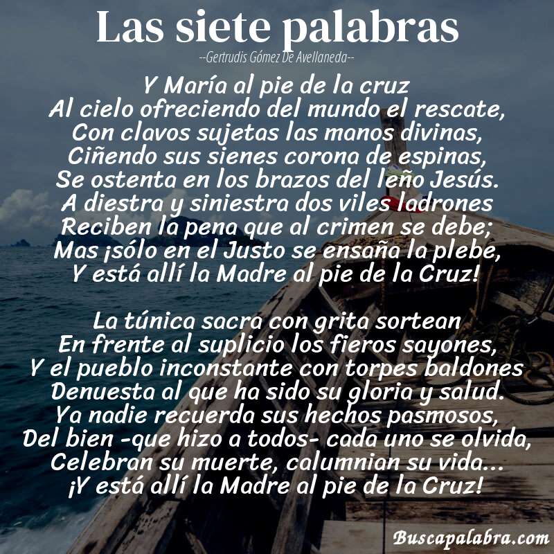 Poema Las siete palabras de Gertrudis Gómez de Avellaneda con fondo de barca