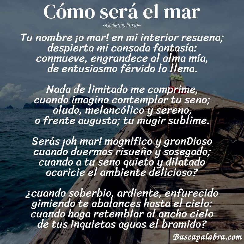 Poema cómo será el mar de Guillermo Prieto con fondo de barca
