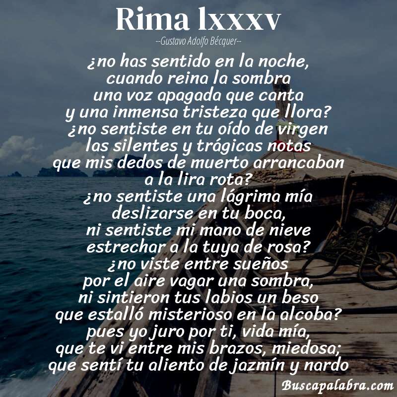 Poema rima lxxxv de Gustavo Adolfo Bécquer con fondo de barca