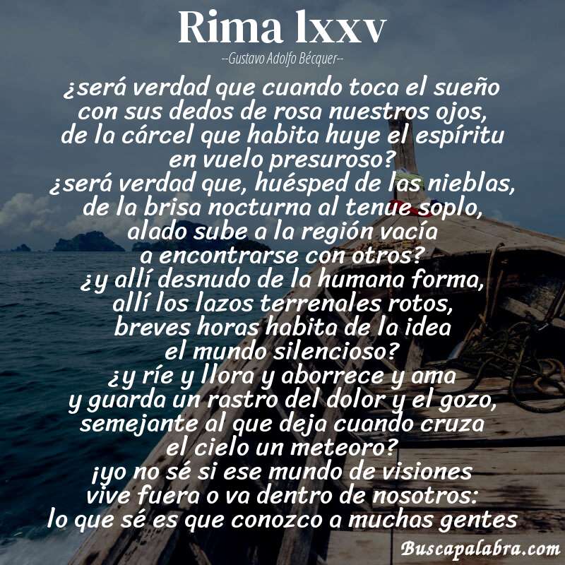 Poema rima lxxv de Gustavo Adolfo Bécquer con fondo de barca