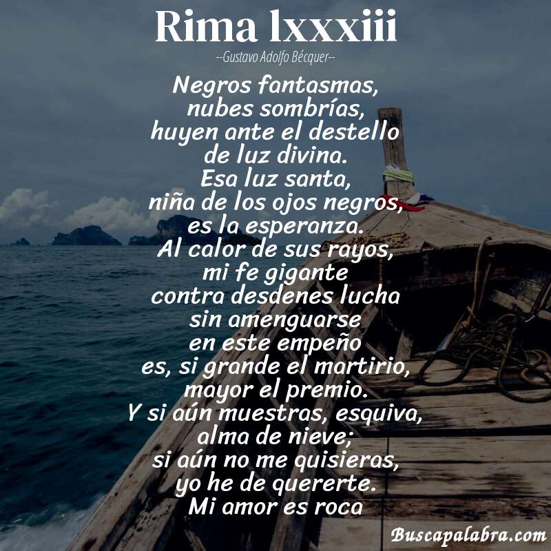 Poema rima lxxxiii de Gustavo Adolfo Bécquer con fondo de barca