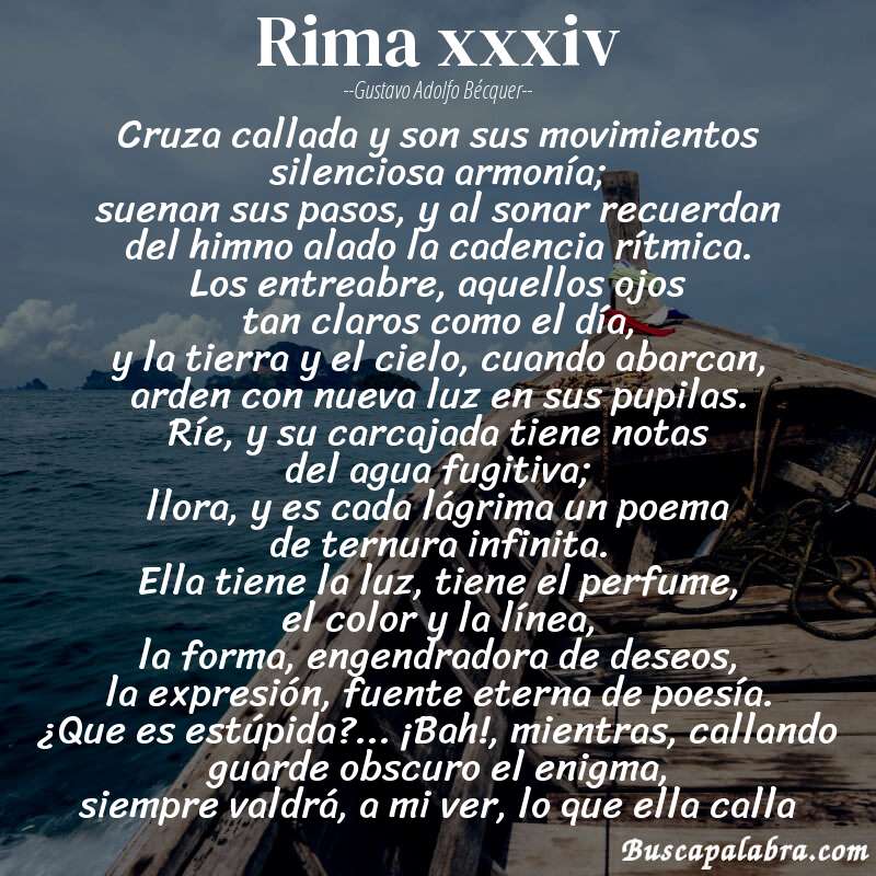 Poema rima xxxiv de Gustavo Adolfo Bécquer con fondo de barca