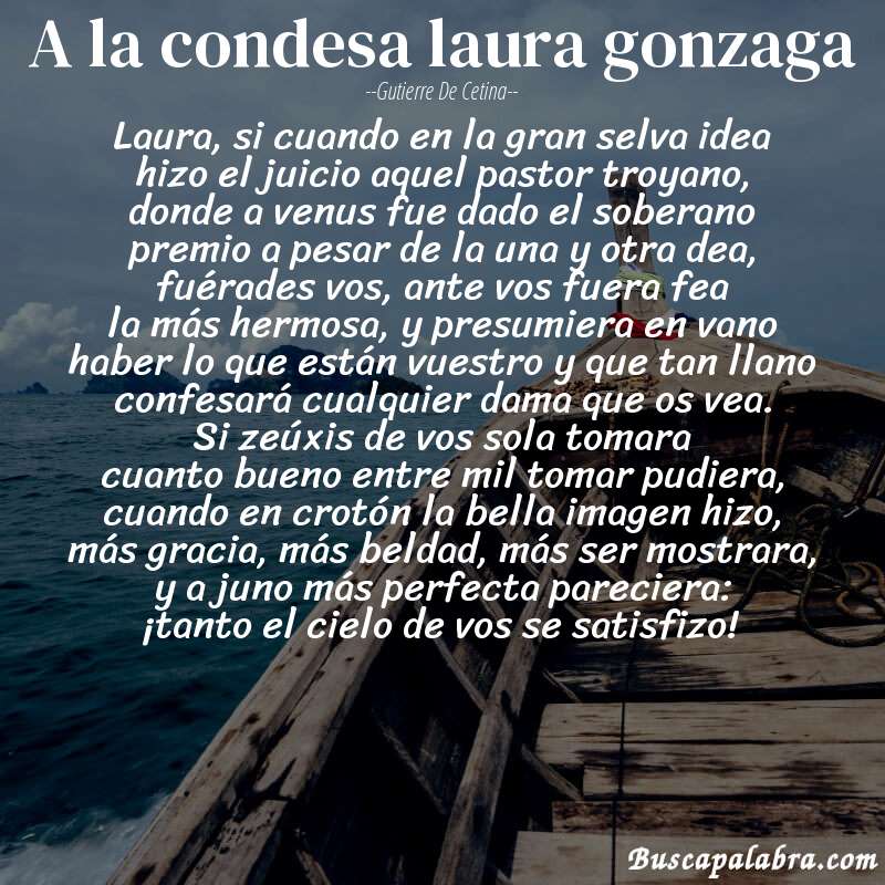 Poema a la condesa laura gonzaga de Gutierre de Cetina con fondo de barca
