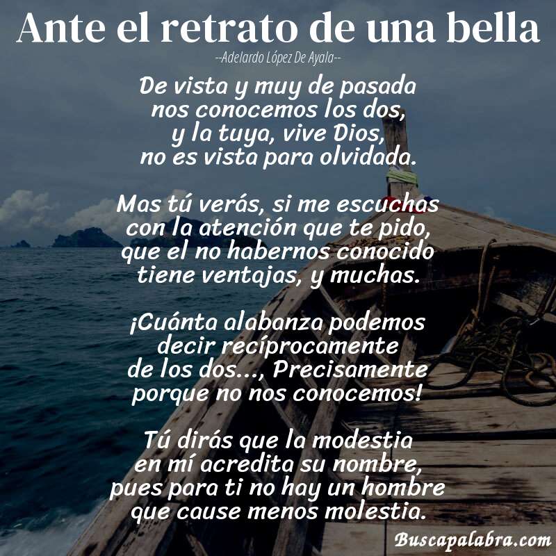 Poema Ante el retrato de una bella de Adelardo López de Ayala con fondo de barca