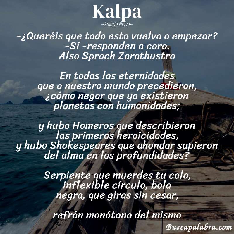 Poema Kalpa de Amado Nervo con fondo de barca