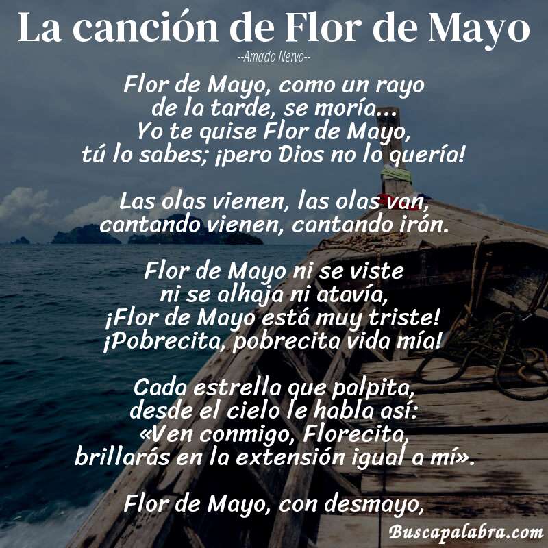 Poema La canción de Flor de Mayo de Amado Nervo con fondo de barca