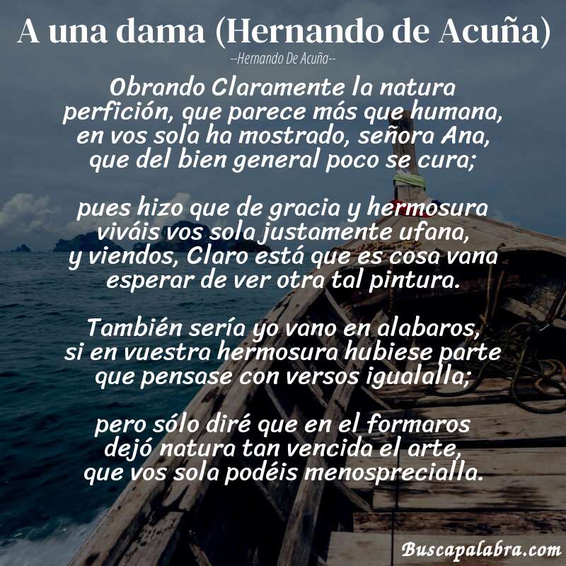 Poema A una dama (Hernando de Acuña) de Hernando de Acuña con fondo de barca