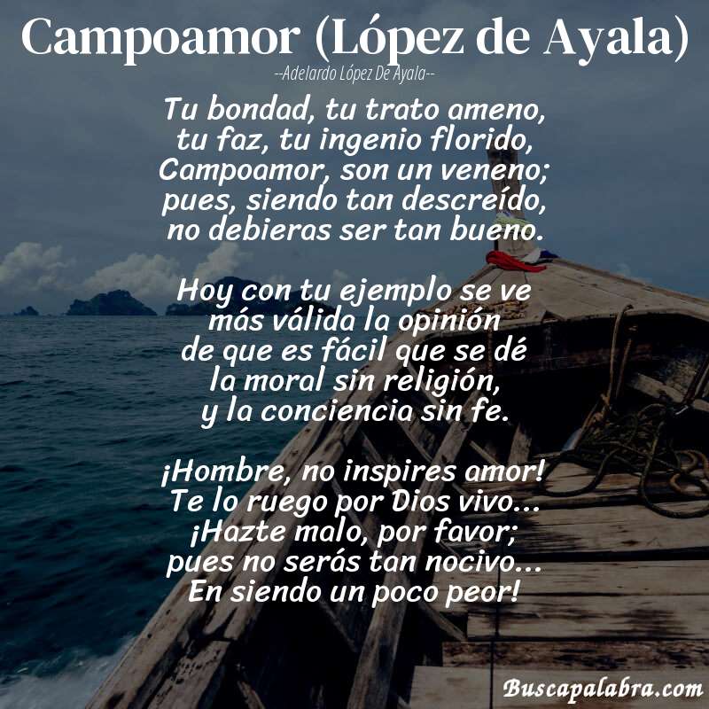Poema Campoamor (López de Ayala) de Adelardo López de Ayala con fondo de barca