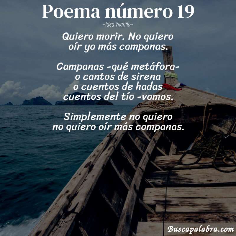 Poema poema número 19 de Idea Vilariño con fondo de barca