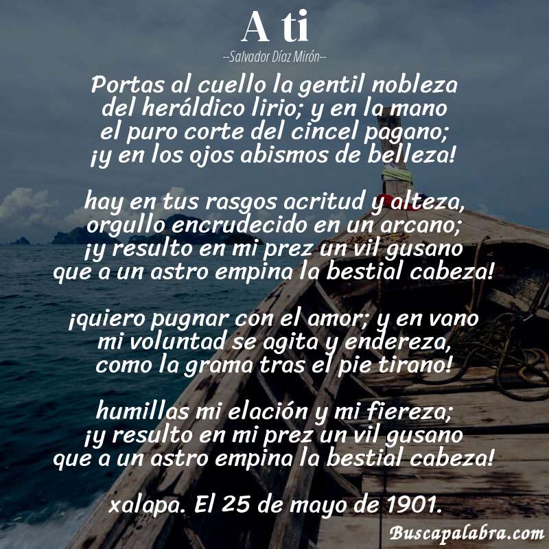 Poema a ti de Salvador Díaz Mirón con fondo de barca