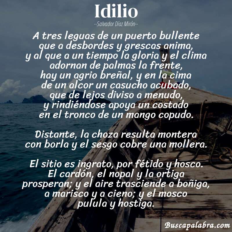 Poema idilio de Salvador Díaz Mirón con fondo de barca