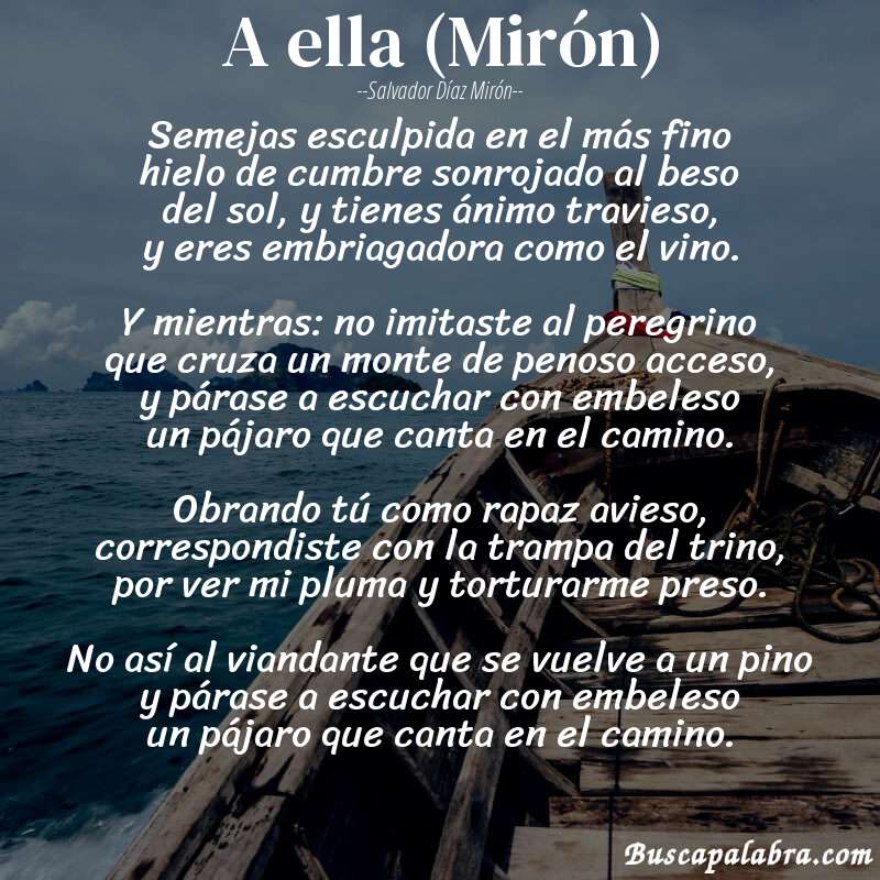 Poema A ella (Mirón) de Salvador Díaz Mirón con fondo de barca