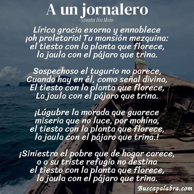 Poema A un jornalero de Salvador Díaz Mirón con fondo de barca