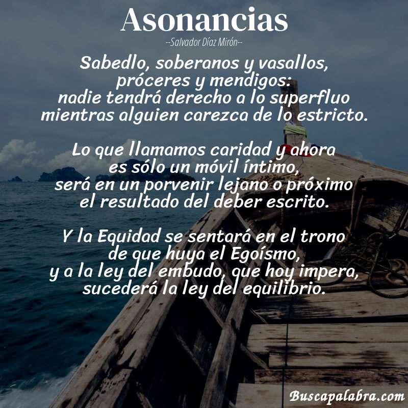 Poema Asonancias de Salvador Díaz Mirón con fondo de barca