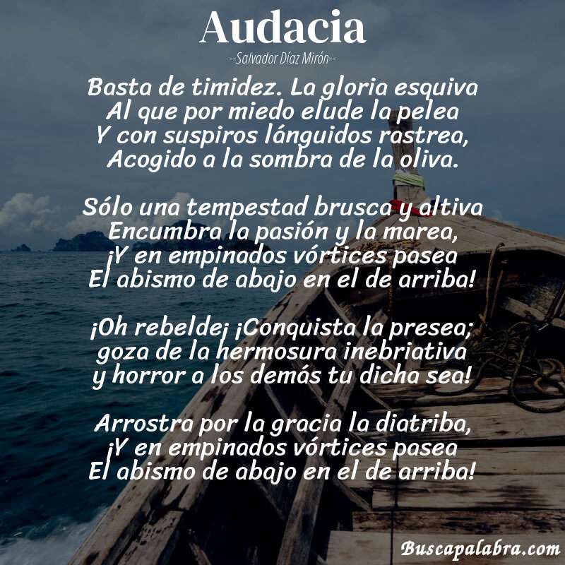 Poema Audacia de Salvador Díaz Mirón con fondo de barca